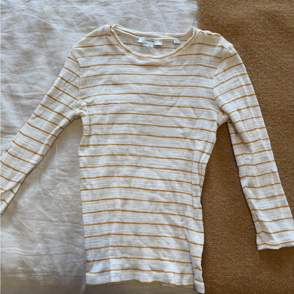 Vince Striped Ribbed 3/4 Sleeve Top